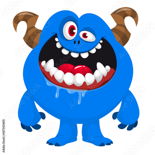 Cartoon funny monster character design with funny face expression. Halloween vector illustration 