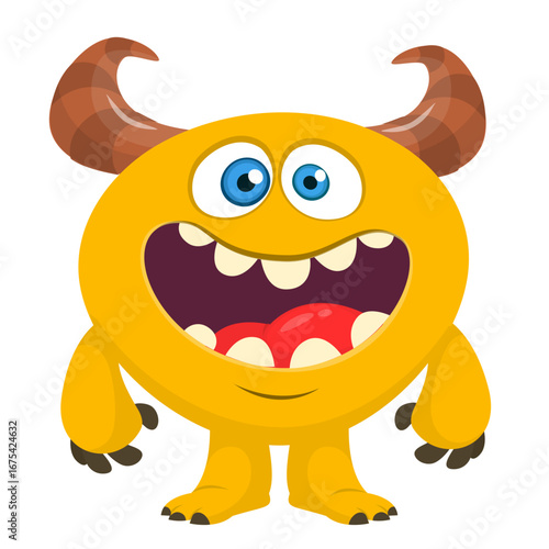 Cartoon funny monster character design with funny face expression. Halloween vector illustration 