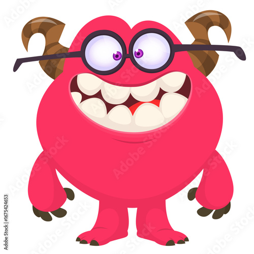 Cartoon funny monster character design with funny face expression. Halloween vector illustration 