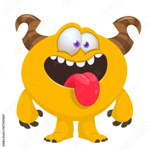 Cartoon funny monster character design with funny face expression. Halloween vector illustration 