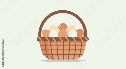 Wholesome basket brimming with fresh eggs in varying hues, perfect for illustrating farm-to-table concepts, Easter celebrations or healthy eating recipes.