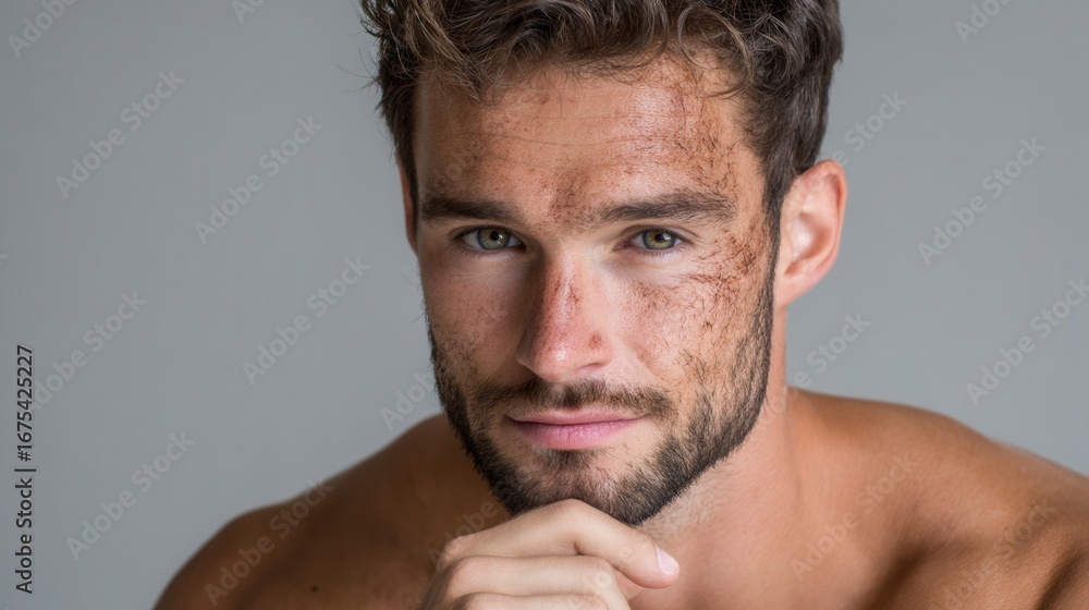 Obraz premium Confident man with facial burns looking into camera strength and representation theme 