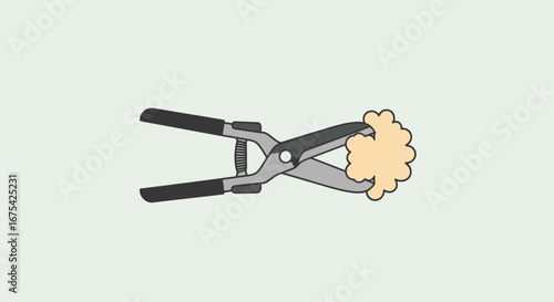 Illustrative Garden Pruning Tool Cutting a Bush, Ideal for Gardening Guides, Horticulture Education, or Depicting Landscape Maintenance Techniques.