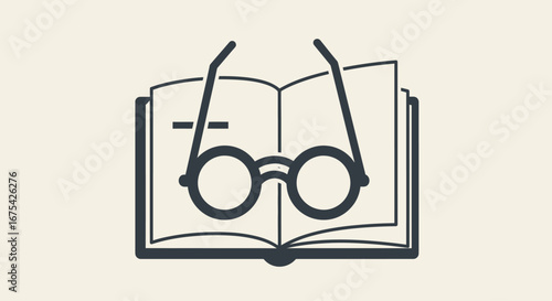 Open Book and Glasses Icon Symbolizing Knowledge, Education, and Reading. Suitable for academic resources, libraries, online learning, and literacy programs.