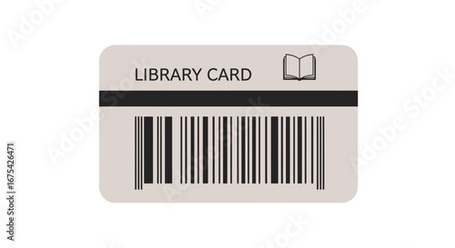Simplified Library Card Illustration with Barcode for Educational Materials and Resource Management Applications
