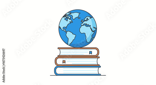 Knowledge and Education Worldwide Represented by a Globe Resting on Stacked Books Depicting Global Learning and Academic Achievements