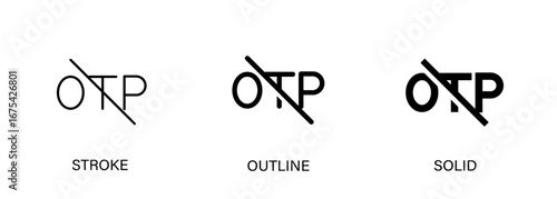 OTP slash icon with editable stroke, outline and solid styles. Vector icon for ui design, no OTP code provided, security, authentication and online scam.