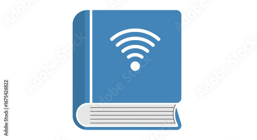 Blue Ebook with WiFi Symbol Illustration for Digital Learning and Online Education Resources, Perfect for Libraries, Schools, and Internet Providers