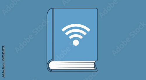 Digital Library Concept Featuring a Book Icon with WiFi Symbol for E-Learning Platforms and Online Educational Resources.