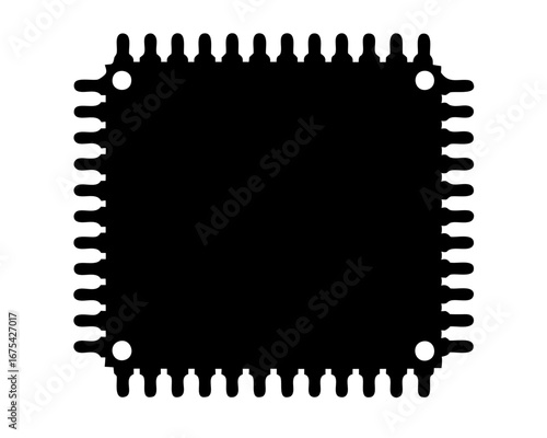 Black and white silhouette of an integrated circuit or computer chip