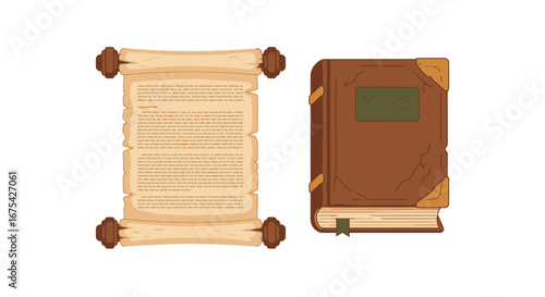 Ancient Scroll and Vintage Book Illustration for Historical Archives and Educational Resources, Suitable for Antiquarian Collections and Digital Heritage Projects.