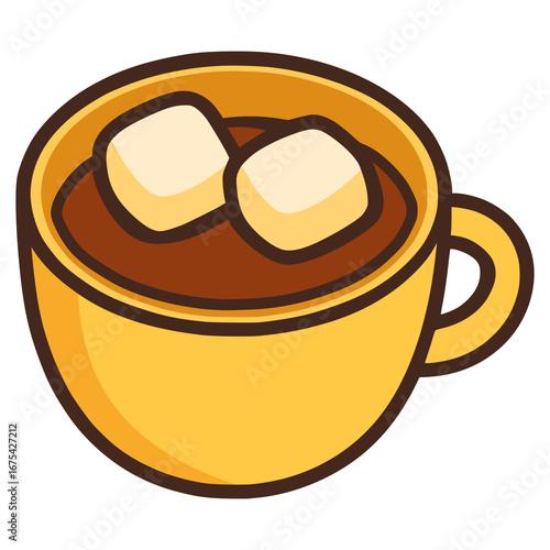 marshmallow inside hot chocolate flat color vector illustration template design