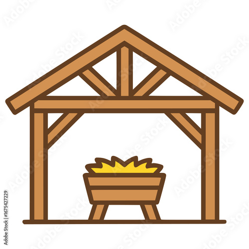 wooden manger hut flat color vector illustration template design