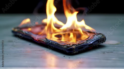 Burning Smartphone on Dark Surface