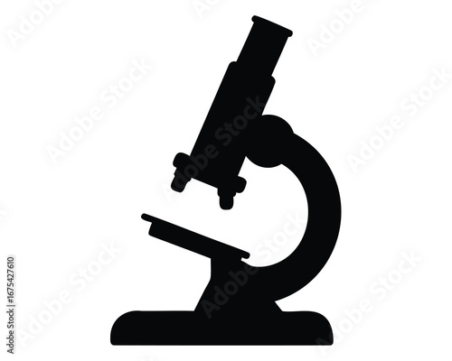 Black and white silhouette of a microscope used for science research