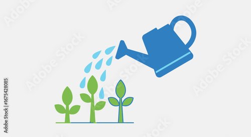 Simple Watering Can Icon Delivering Water to Growing Plants, Illustrating Environmental Care and Sustainable Agriculture for Eco-Friendly Projects and Educational Materials.