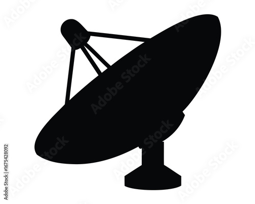 Silhouette of a satellite dish for communication purposes, isolated against white background