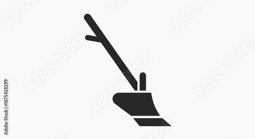 Simple Black Plough Icon on White Background Depicting Agricultural Tool for Farming, Soil Cultivation, and Sustainable Agriculture Practices.