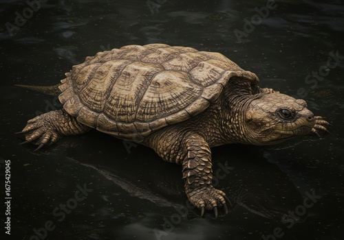Realistic 3D Model of a Snapping Turtle Detailed Texture and Pose