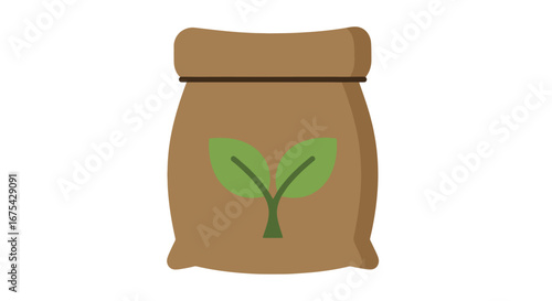 Brown burlap sack with green sprout for representing agriculture, gardening, and sustainable farming, perfect for organic food branding and environmental awareness campaigns.