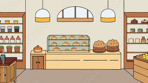 bakery interior view on white background.eps