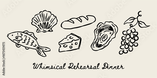 Whimsical Hand Drawn Ink Wedding Element Food