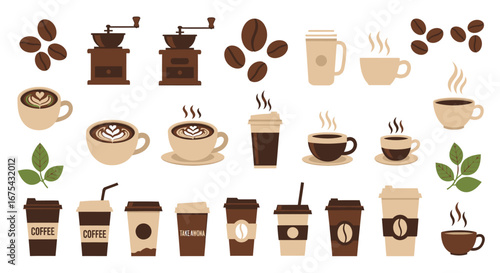 Assorted Coffee Drinks and Accessories Flat Icons