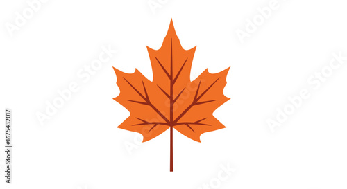 A stylized orange autumn maple leaf with pointed lobes and dark brown veins and stem.