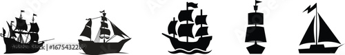 Ship and marine boat set water transport symbol. vessels for travel and transportation set of ship at sea, sail boats, yacht, passenger craft, cruiser and cargo ships Warship navy silhouettes set