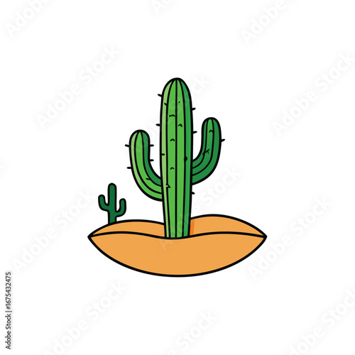 desert with cactus on white background.eps