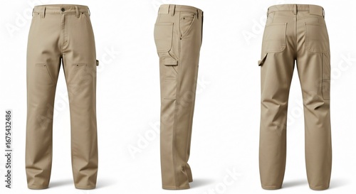 Beige Cargo Pants Multiple Views Front Side Back.