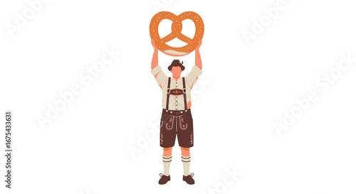 Oktoberfest Man Holding Pretzel: Traditional Bavarian Attire and Festive Celebration