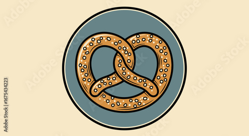 Stylized illustration of a classic knot-shaped pretzel with salt crystals