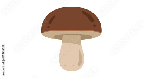 Stylized flat vector illustration of a single porcini mushroom with a shiny brown cap and thick stipe.