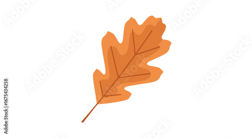Stylized orange autumn oak leaf with lobed edges and dark veins, flat vector design.