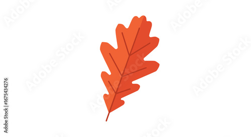 Stylized orange autumn oak leaf illustration with a simple lobed shape and vein details.