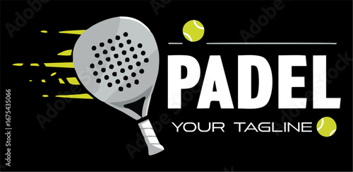 Dynamic padel tennis sport emblem with racket and ball for competition branding