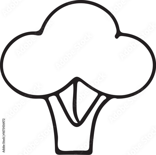 Broccoli Vegetable Cooking Ingredient Simple Doodle Vector Illustration, Sketch Drawing Line Linear Symbol Icon Coloring Book, Hand-drawn Black and White Isolated