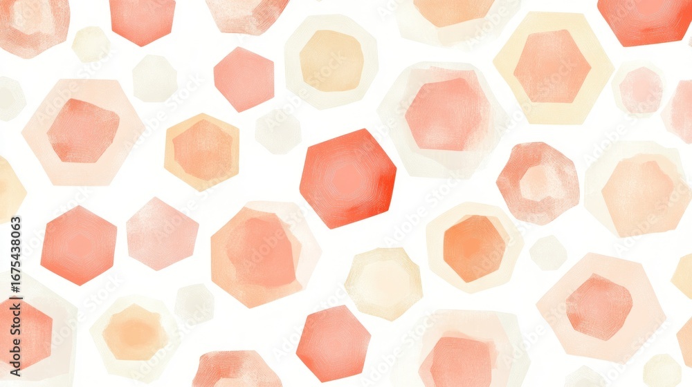 Fototapeta premium Watercolor Hexagons Seamless Pattern in Soft Pastel Colors Palette