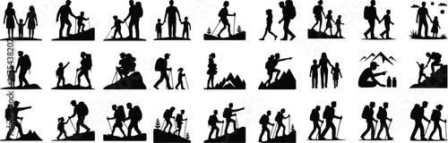 Families Hiking Together Silhouette Vector Icon Design Family Adventure Outdoors – Hiking Silhouette Icon Set