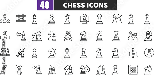 Chess Line Icons | Board Game, Strategy, and Competition Symbols