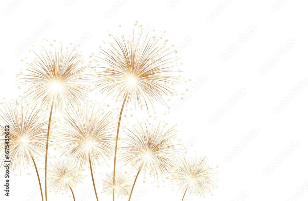 Obraz premium White and Gold Sparkling Dandelions on Transparent Background