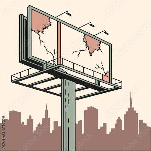 Damaged Billboard in Urban Cityscape