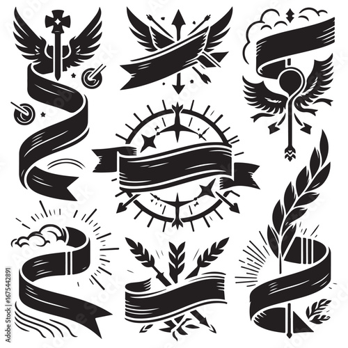 Ribbon Label Emblem Retro Silhouette