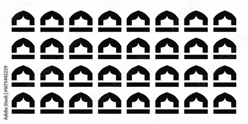 Seamless pattern of black gothic arch windows on a white background