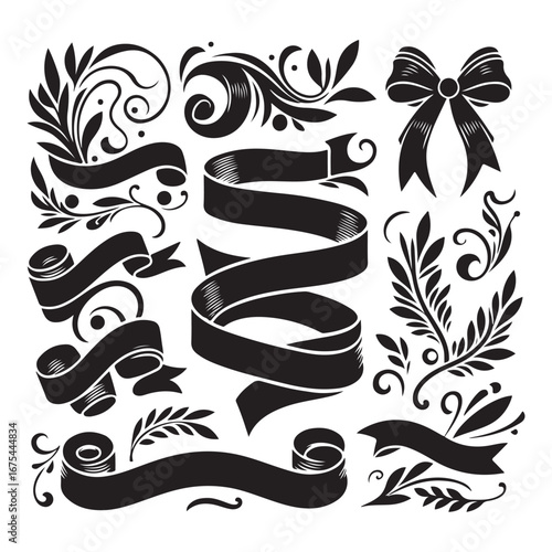 Ribbon Label Emblem Retro Silhouette