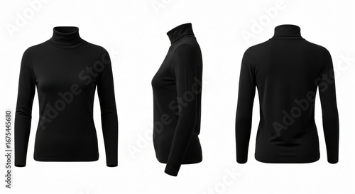 Black Turtleneck Shirt: Front Side and Back Views.