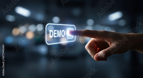 Hand touching demo button on digital display