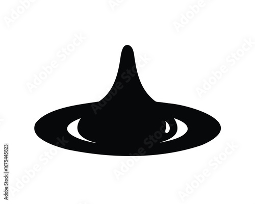 Abstract black glyph shape resembling liquid drop falling onto a surface