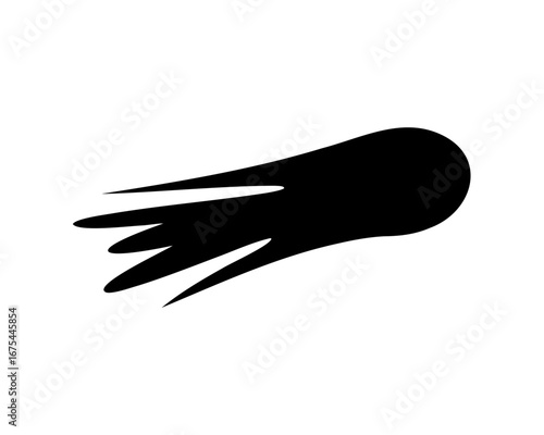 Simple vector graphic depicting a black comet or meteor with trailing light